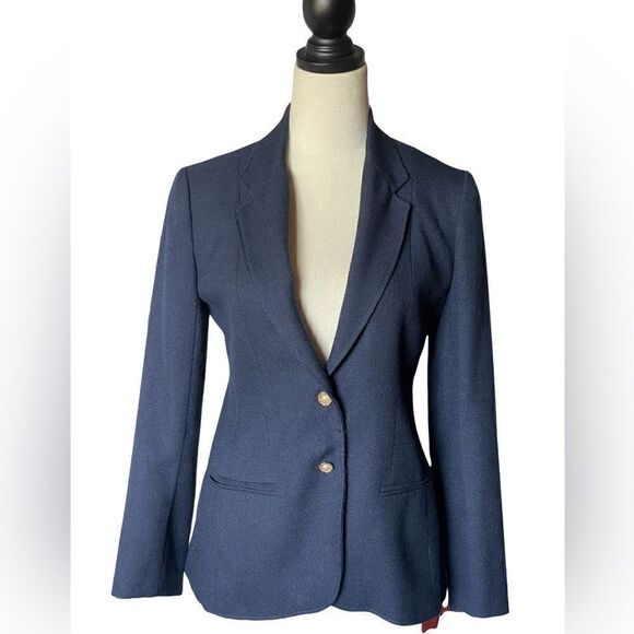 Vintage Wool Larry Levine Women’s Blue Blazer w/Floral & Pearl Buttons (Size: XS - Picture 2 of 13